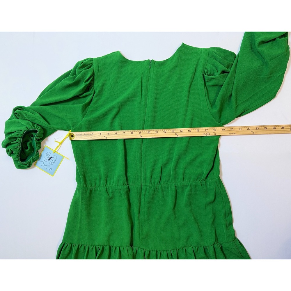 CeCe Green Puff‎ Sleeve Tiered Short Dress Size Large Lined Crepe Textured NWI - Picture 8 of 16